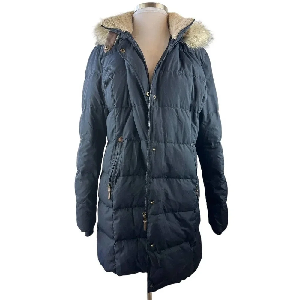 *Flaw Lauren Ralph Lauren Faux Fur Down Coat Black Faux Leather Trim Sherpa XXL - Picture 3 of 16